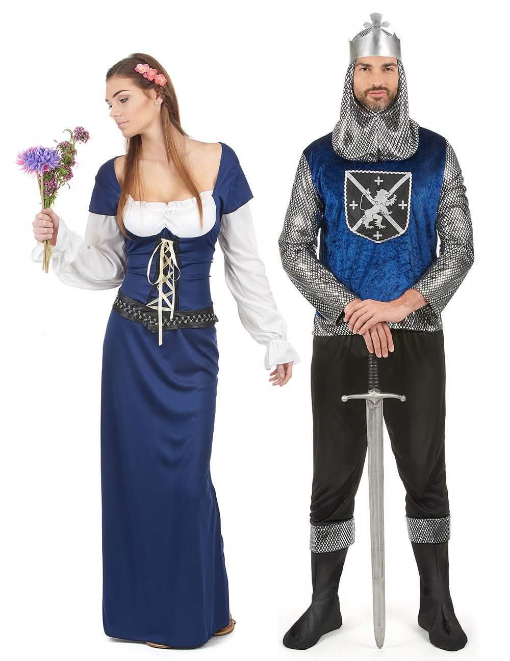 Par kostima srednjovjekovnog para, plave boje, za odrasle