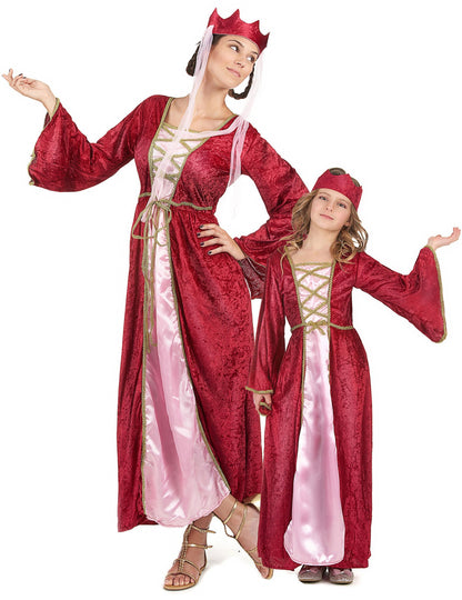 Déguisement de couple reine médiévale mère et fille