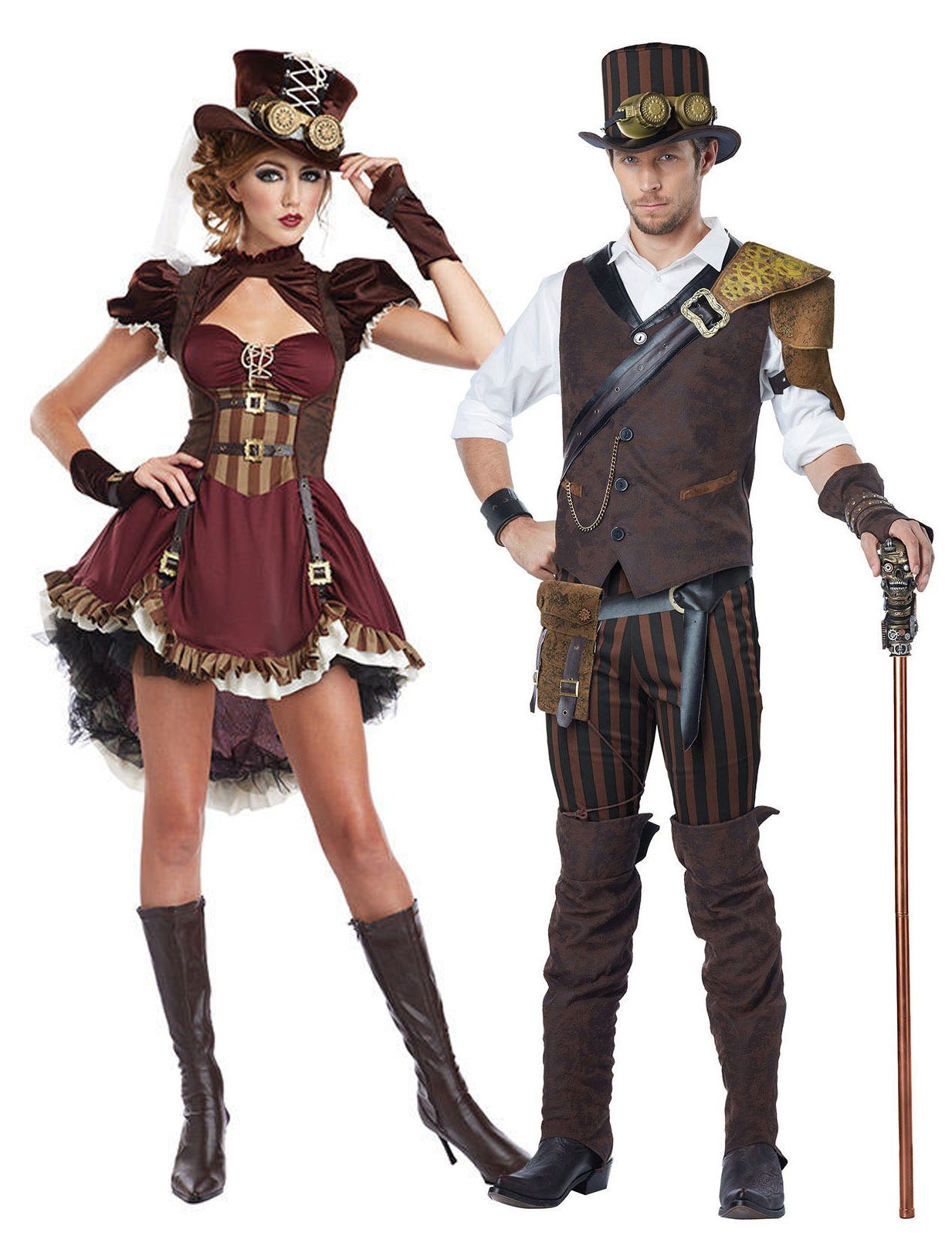 Déguisement de couple steampunk aventurier adulte