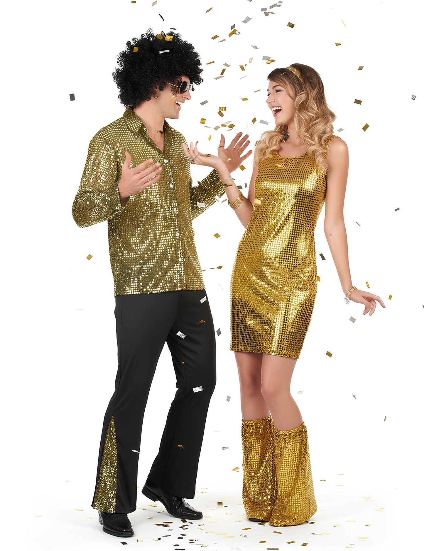 Kostim za par za disko sa zlatnim šljokicama za odrasle