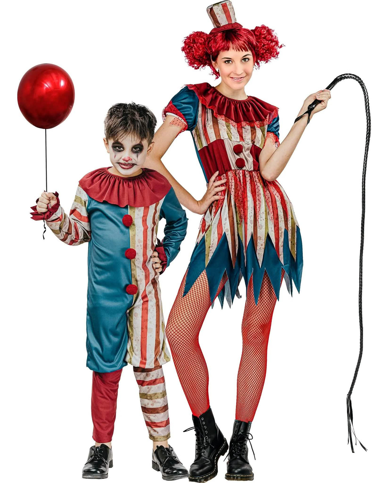 Obiteljski kostim klauna u bojama, majka i sin, Halloween