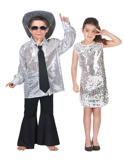 Déguisement de couple disco argent enfants