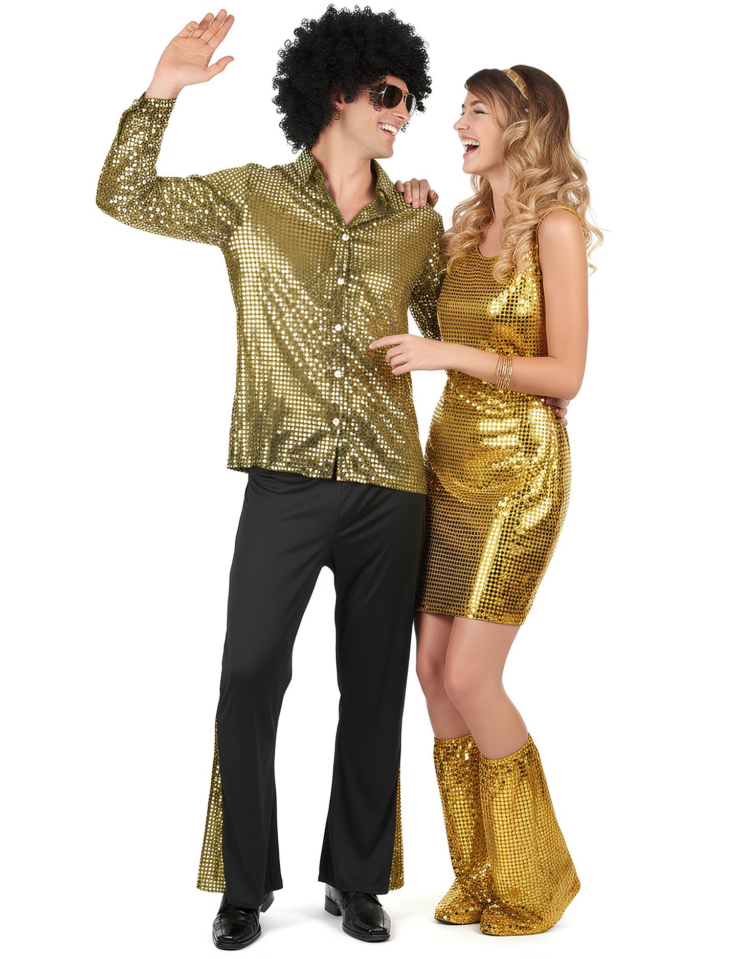 Kostim za par za disko sa zlatnim šljokicama za odrasle