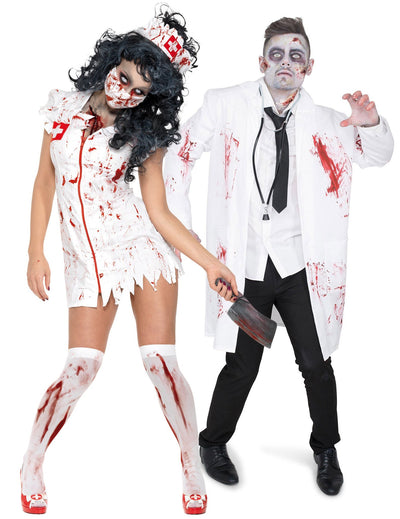 Déguisement de couple docteur et infirmière zombies Halloween adulte