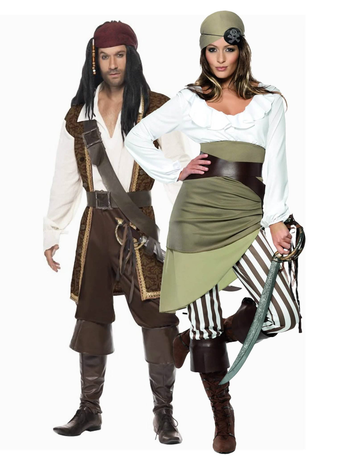 Par kostim pirata za odrasle, smeđi i zeleni