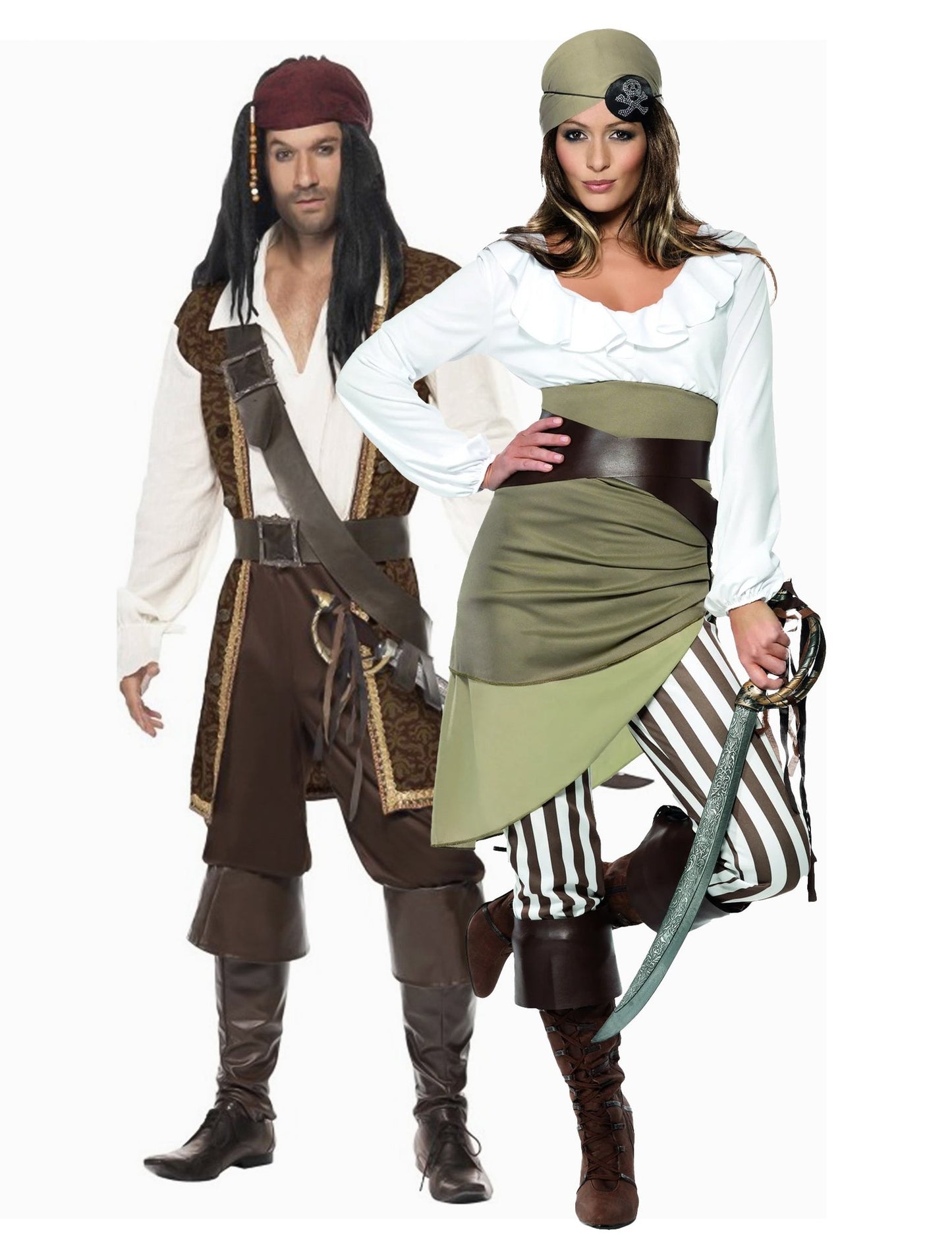 Par kostim pirata za odrasle, smeđi i zeleni