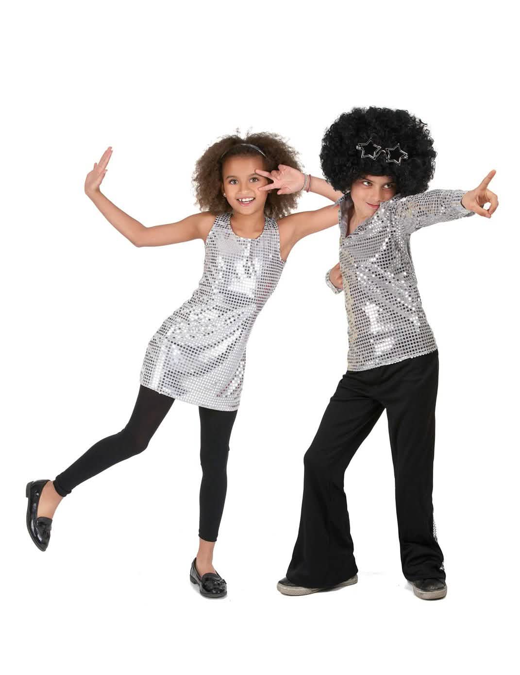 Disco kostim za par sa srebrnim šljokicama za dijete