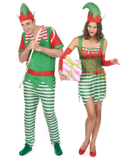 Déguisement de couple lutin de Noël adulte