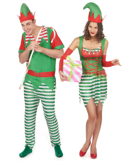 Déguisement de couple lutin de Noël adulte