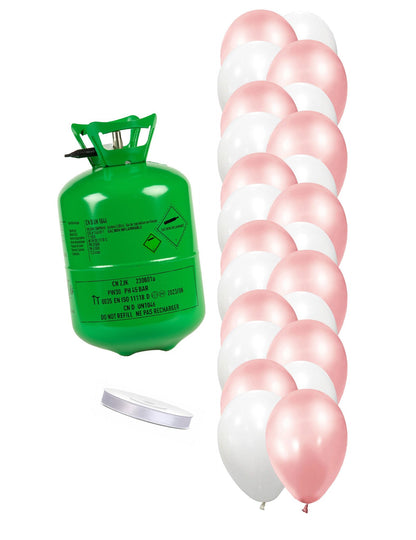 Kit bouteille d'hélium avec 12 ballons rose gold 12 ballons blancs et ruban