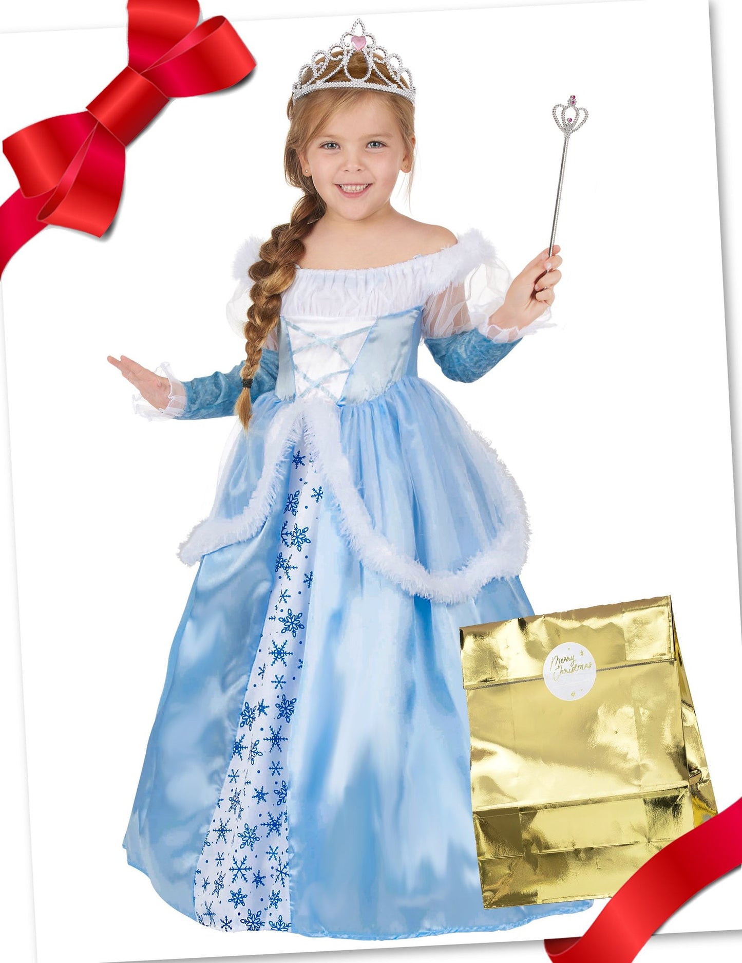 Coffret cadeau déguisement princesse bleu avec accessoires fille
