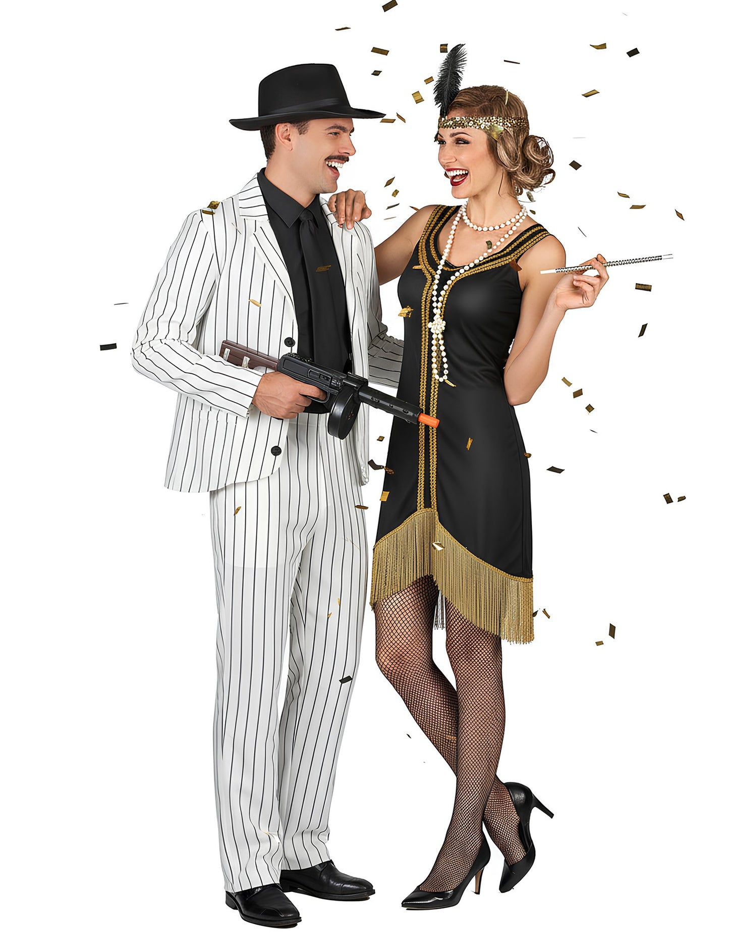 Kostim za odrasle gangsterski par: bijelo-crno-zlatni Charleston