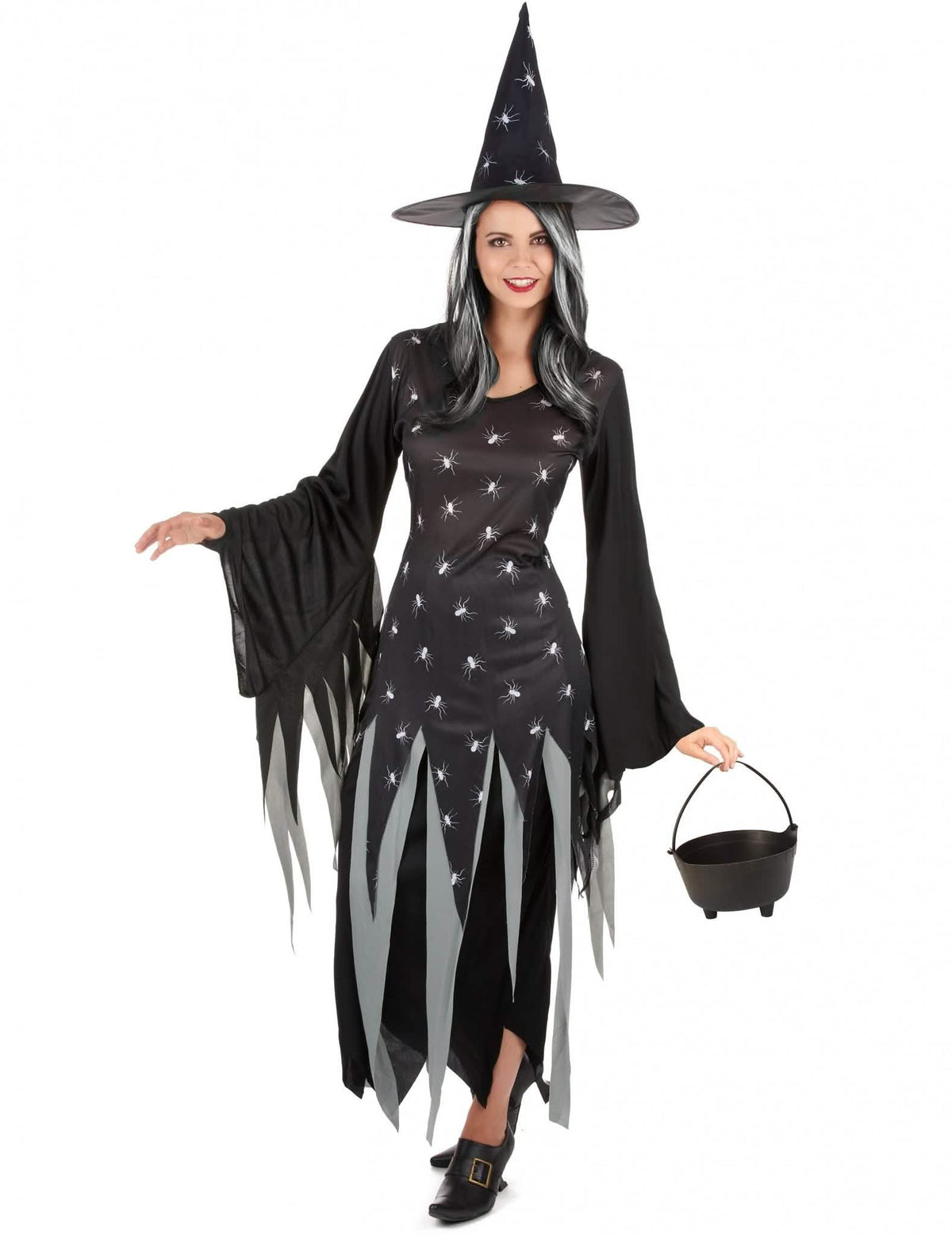 Pakiranje kostima za vješticu za žene s kotlom i perikom za Halloween