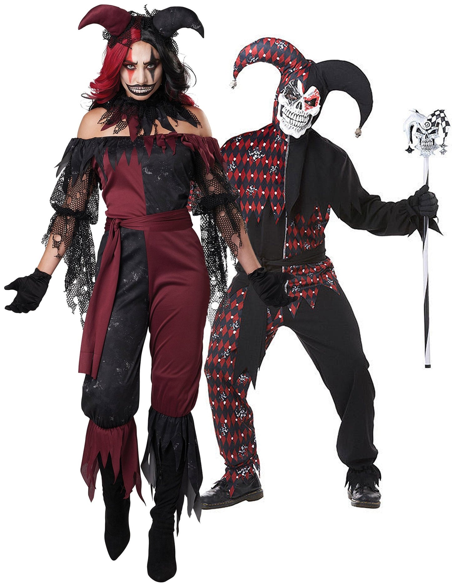 Déguisement de couple Arlequin et joker psychopathes adulte