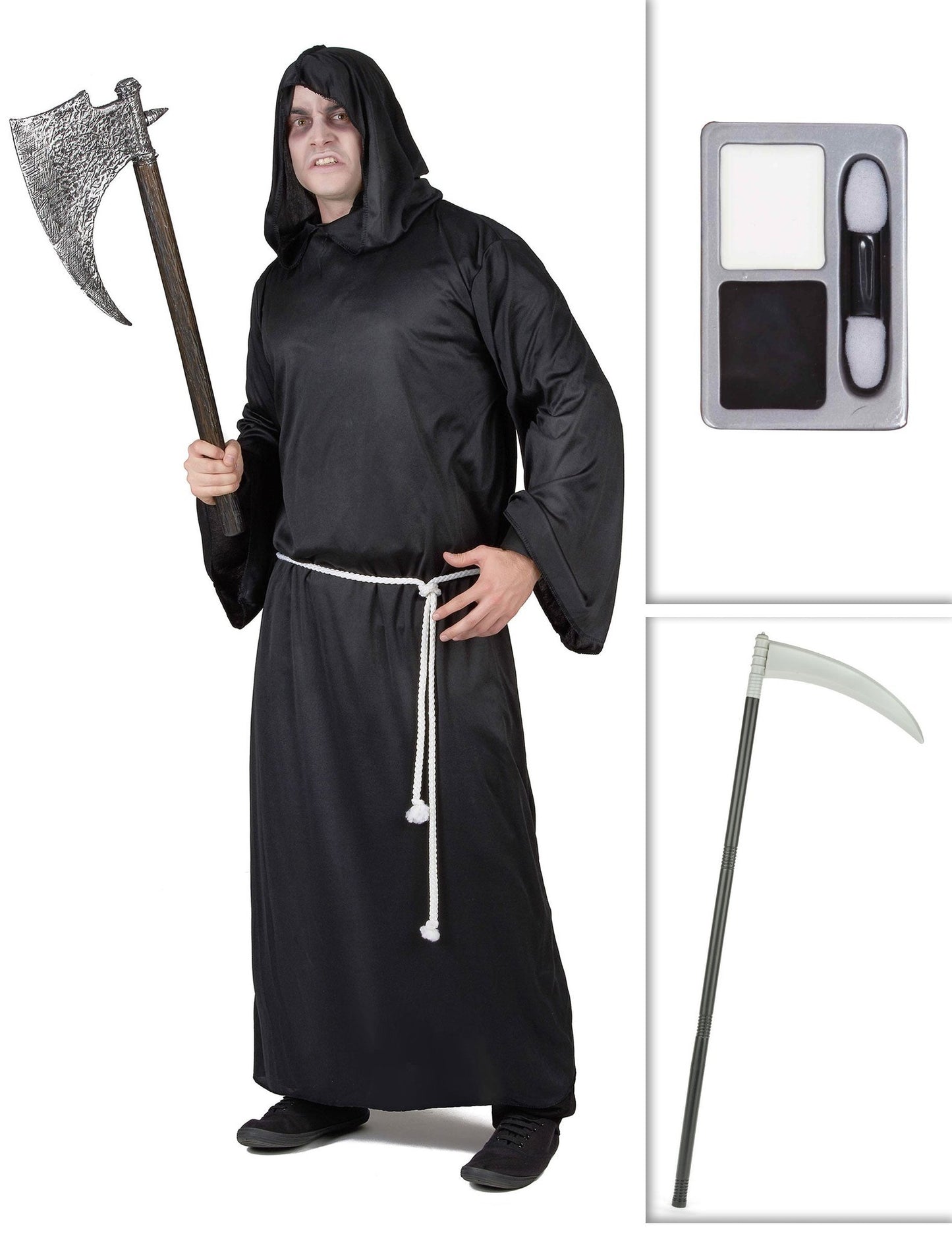 Pakiranje kostima žetelca sa srpom i šminkom za Halloween