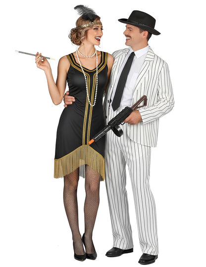 Kostim za odrasle gangsterski par: bijelo-crno-zlatni Charleston