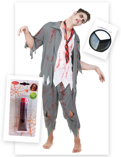 Pakiranje kostima za zombija za muškarce s lažnom krvlju i Halloween šminkom