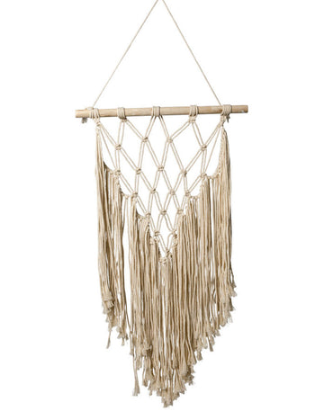 Zidna dekoracija u boji slonovače od makramea 40 x 71 cm boemski stil