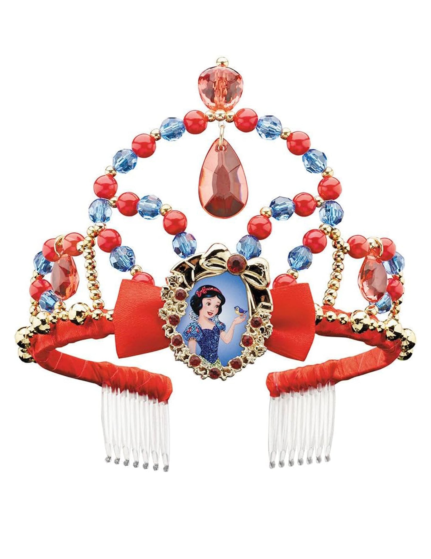 Tiare Blanche Neige pour fille rouge et bleue avec perles