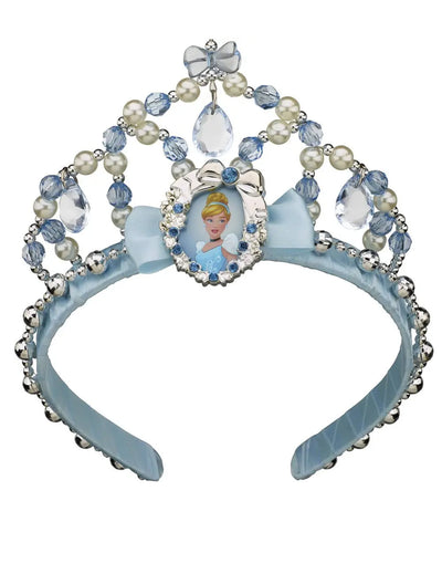 Tiare Cendrillon pour fille bleue avec perles et médaillon portrait