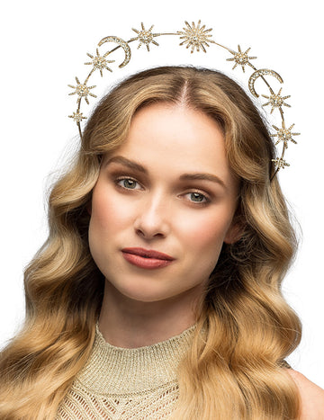 Metalna tiara sa suncem, mjesecima i zvijezdama