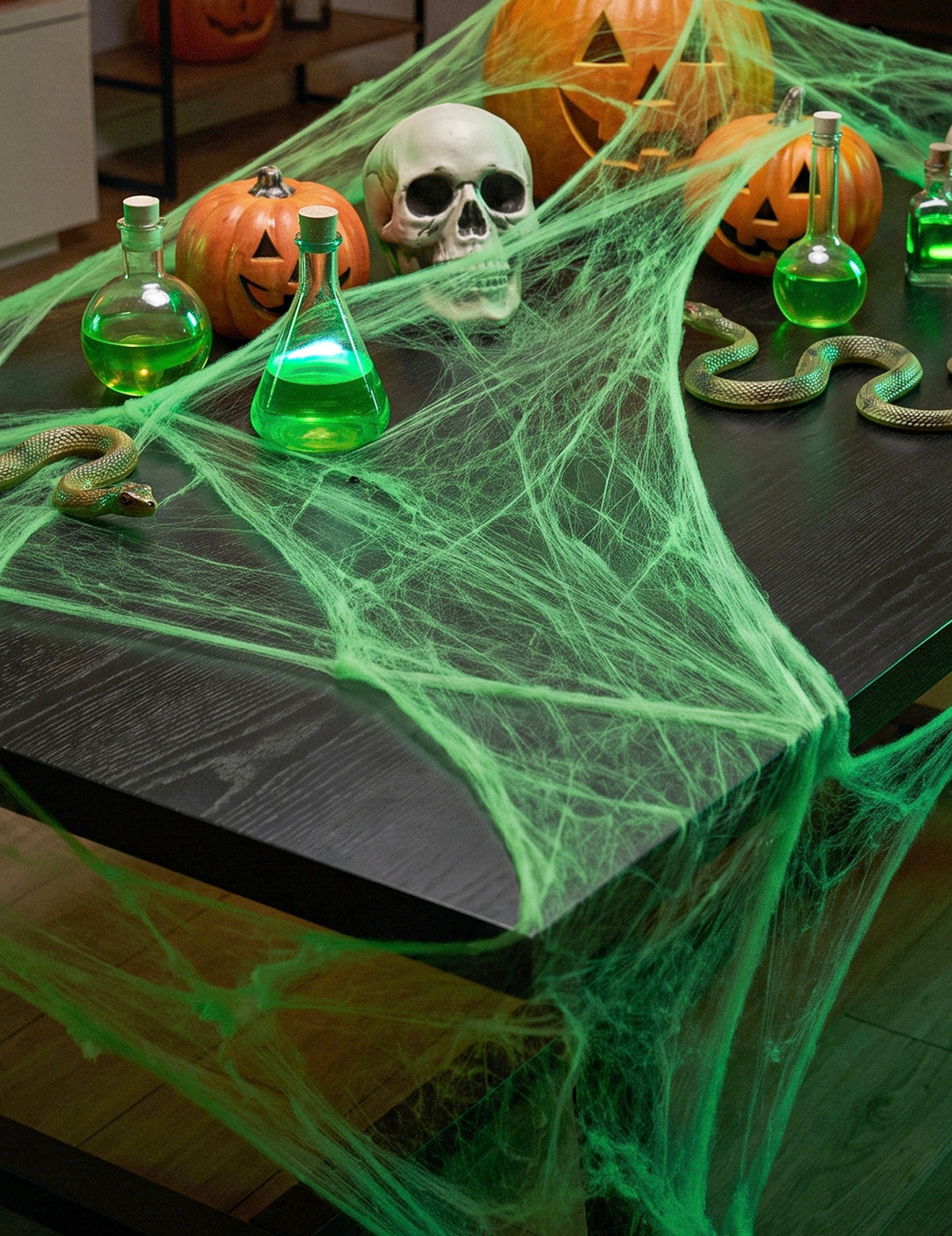Zelena paučina s paucima 20 g Halloween