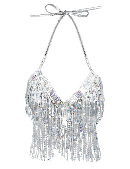 Ženski srebrni top s resama i šljokicama