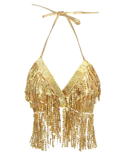 Zlatni top s resama i šljokicama za žene