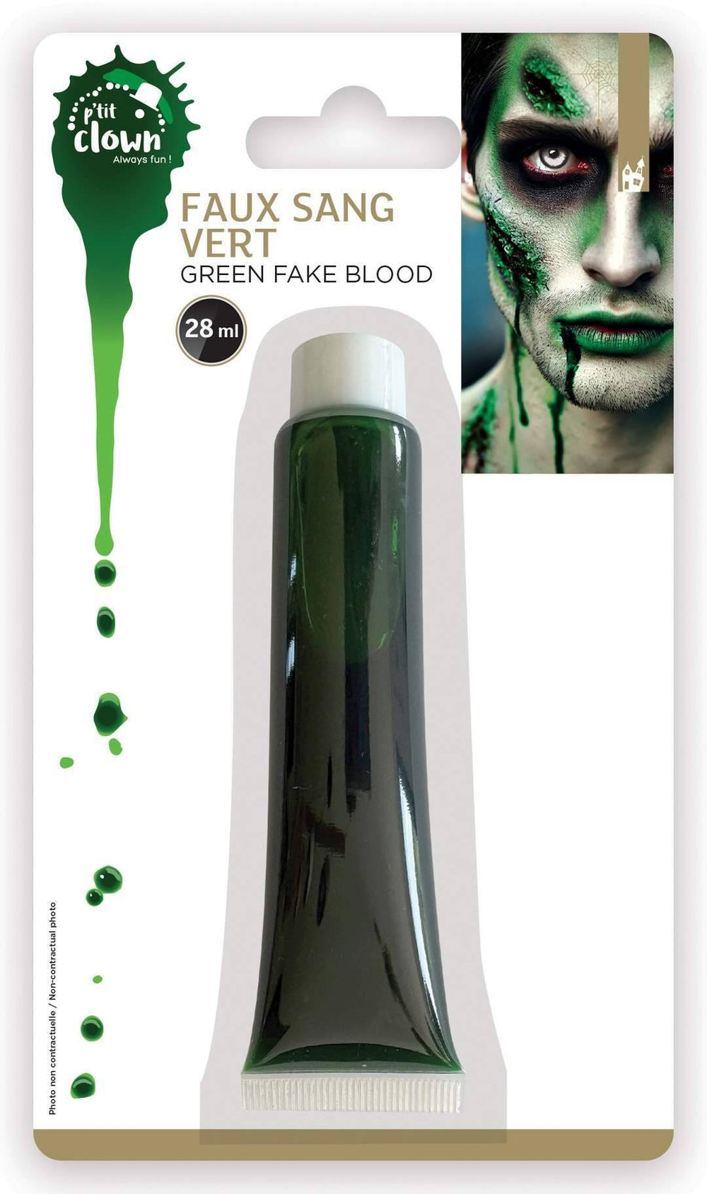 Tube de faux sang vert pour adulte 28 ml