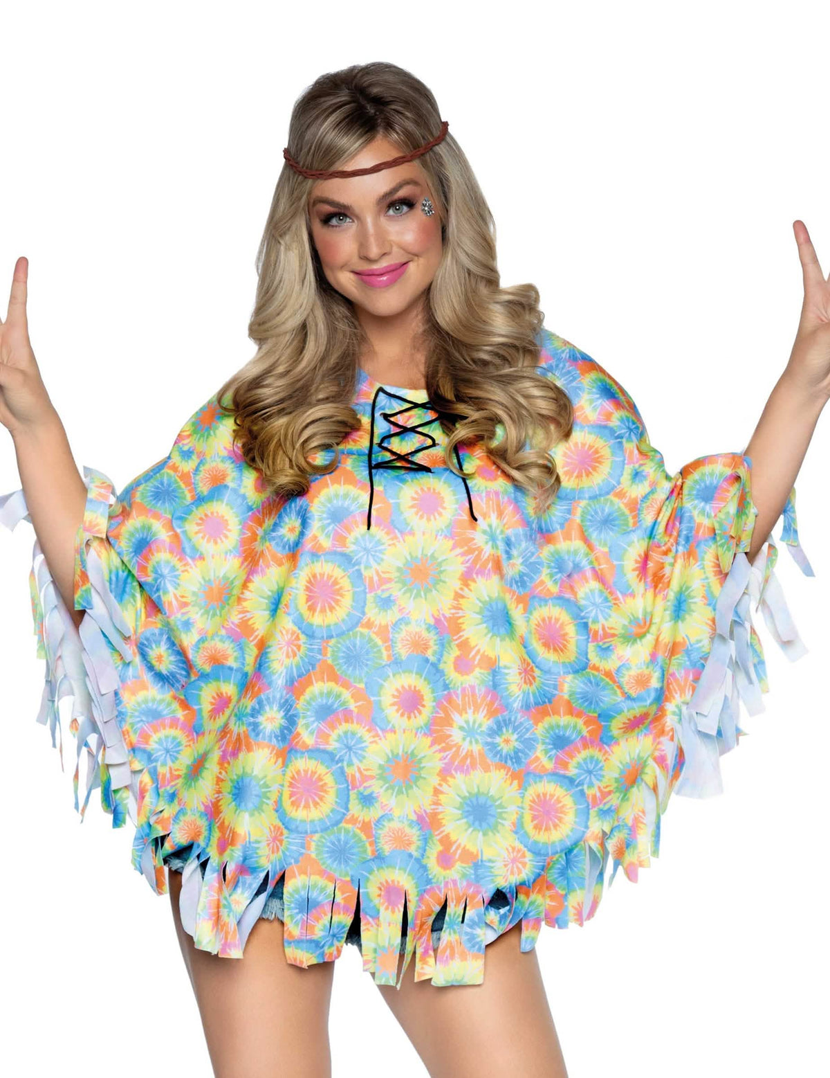 Tunika s headbandom u hippie stilu za ženu višebojno s tie-dye uzorkom i resama