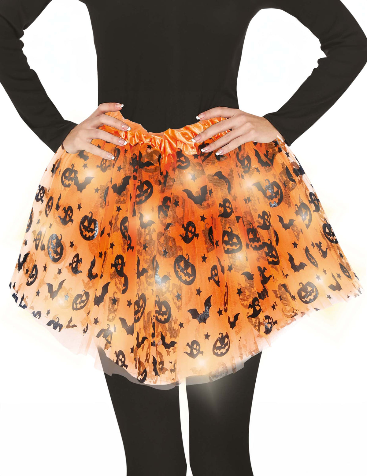 Tutu citrouille lumineux pour adulte orange et noir