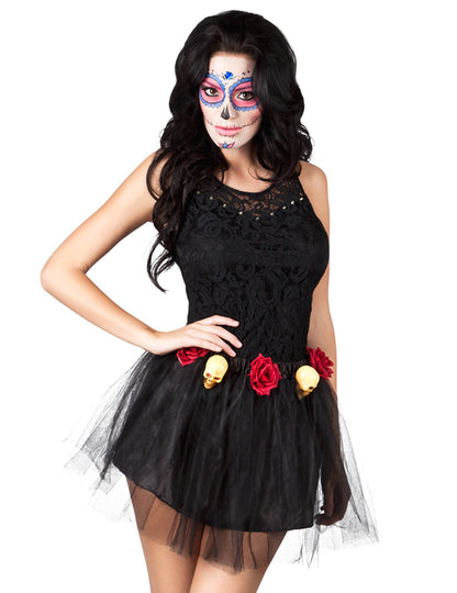 Crni Tutu Skeleton i Pink Woman Dia de los Muertos