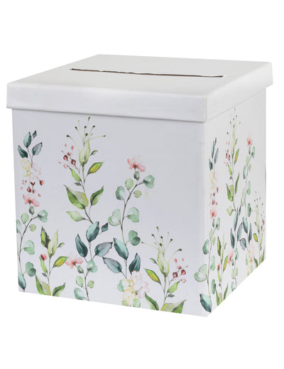Urne de mariage en carton motif végétal pour mariage blanche romantique
