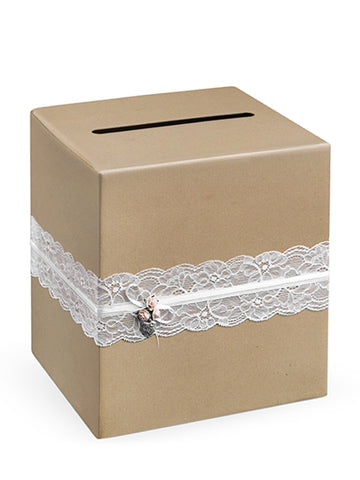 Urna Kraft s bijelom čipkom 24 x 24 x 24 cm