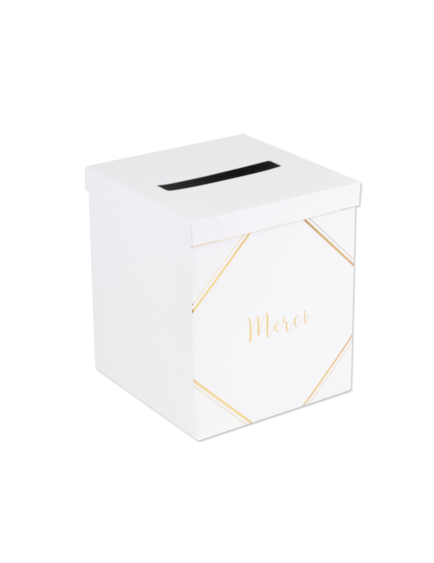 Urne en carton merci pour mariage blanche et dorée