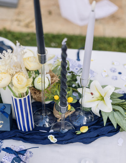 Keramička vaza kraljevsko plave i bijele boje s prugama 5,5x16cm 