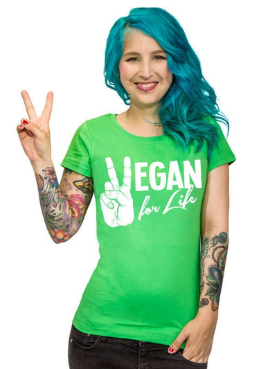 T-shirt Vegan for Life pour femme vert avec motif blanc