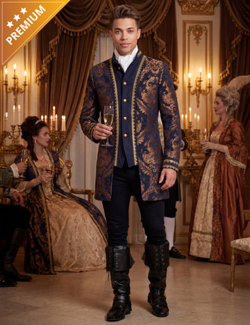 Veste baroque brodée luxe bleue homme