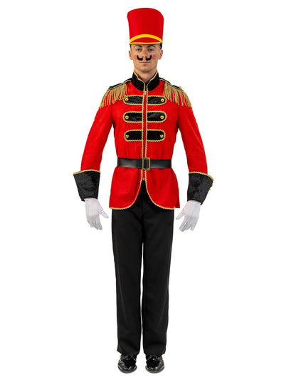 Veste casse-noisette pour homme rouge et noir avec galons dorés et chapeau