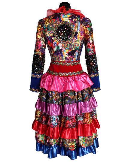 Duga ženska jakna u stilu Fiesta Karnevala, višebojna, vrhunske kvalitete 