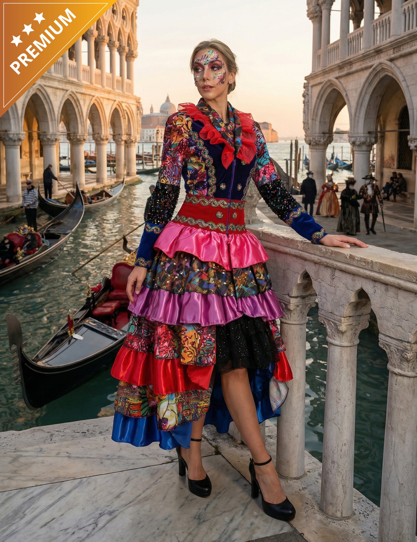 Vrhunska višebojna karnevalska jakna za žene u stilu Fiesta Carnival