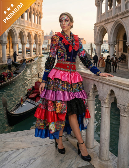 Vrhunska višebojna karnevalska jakna za žene u stilu Fiesta Carnival