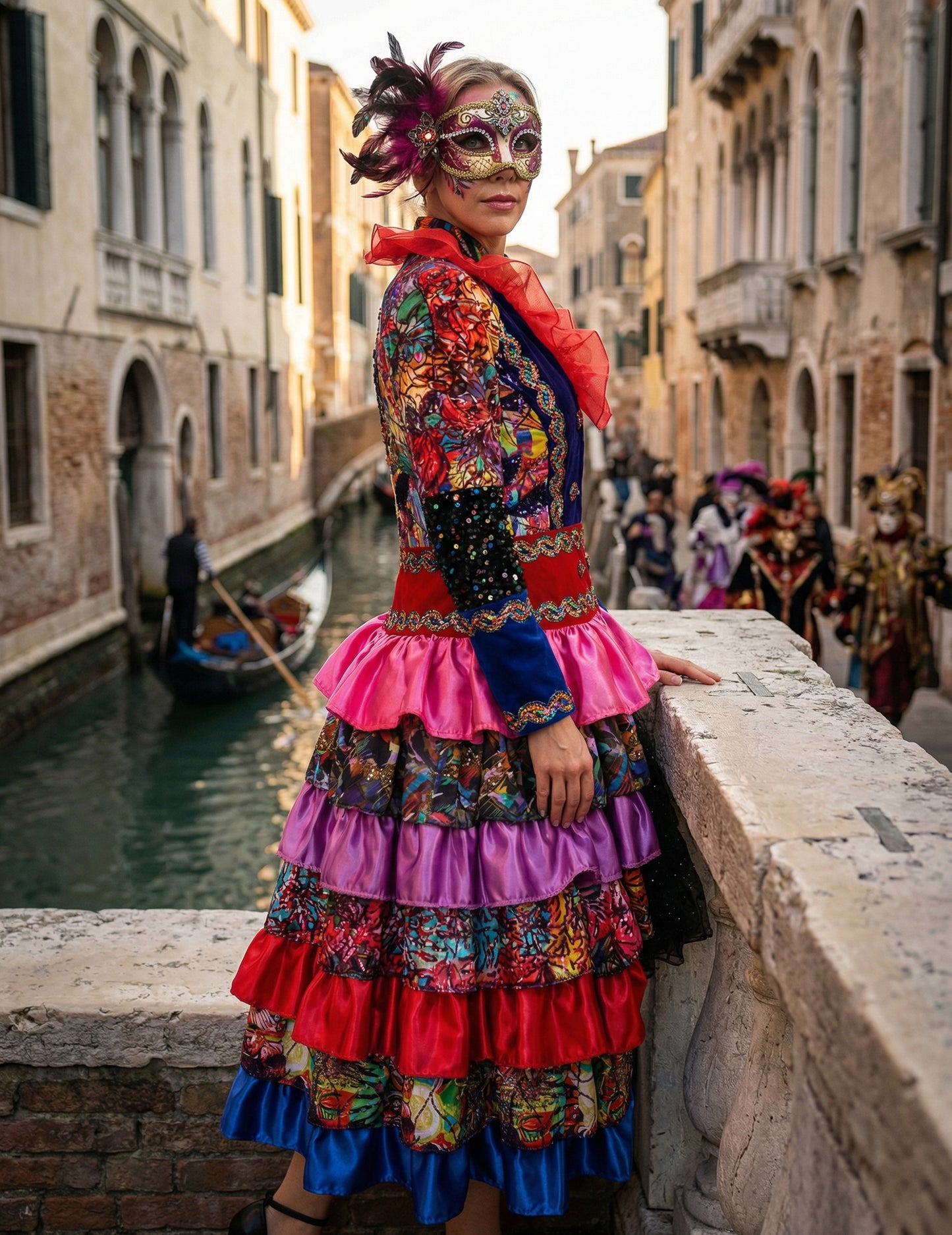 Duga ženska jakna u stilu Fiesta Karnevala, višebojna, vrhunske kvalitete 