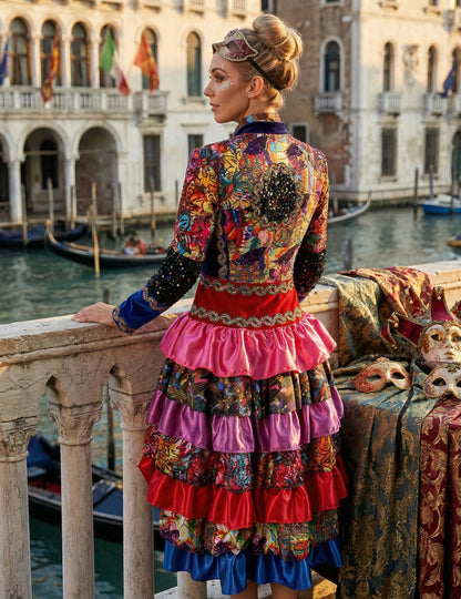 Duga ženska jakna u stilu Fiesta Karnevala, višebojna, vrhunske kvalitete 
