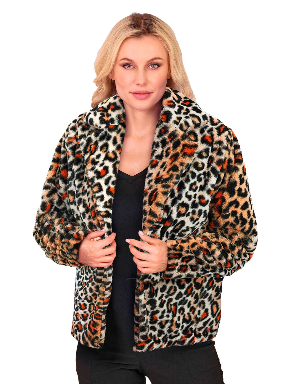 Veste en peluche léopard pour femme à motif animalier marron et noir