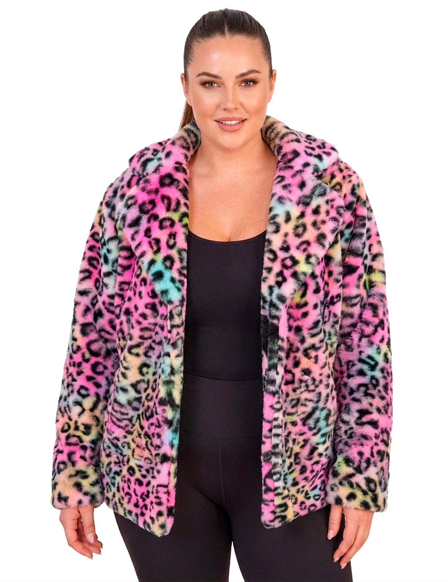 Ženska jakna od pliša s motivom šarenog leoparda 