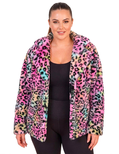 Ženska jakna od pliša s motivom šarenog leoparda 