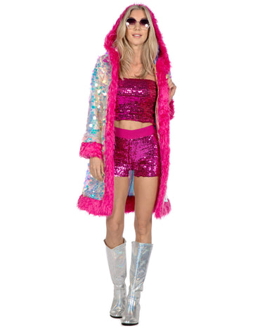 Luksuzna ženska duga jakna s holografskim šljokicama