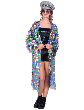 Luksuzna ženska duga jakna s velikim šljokicama