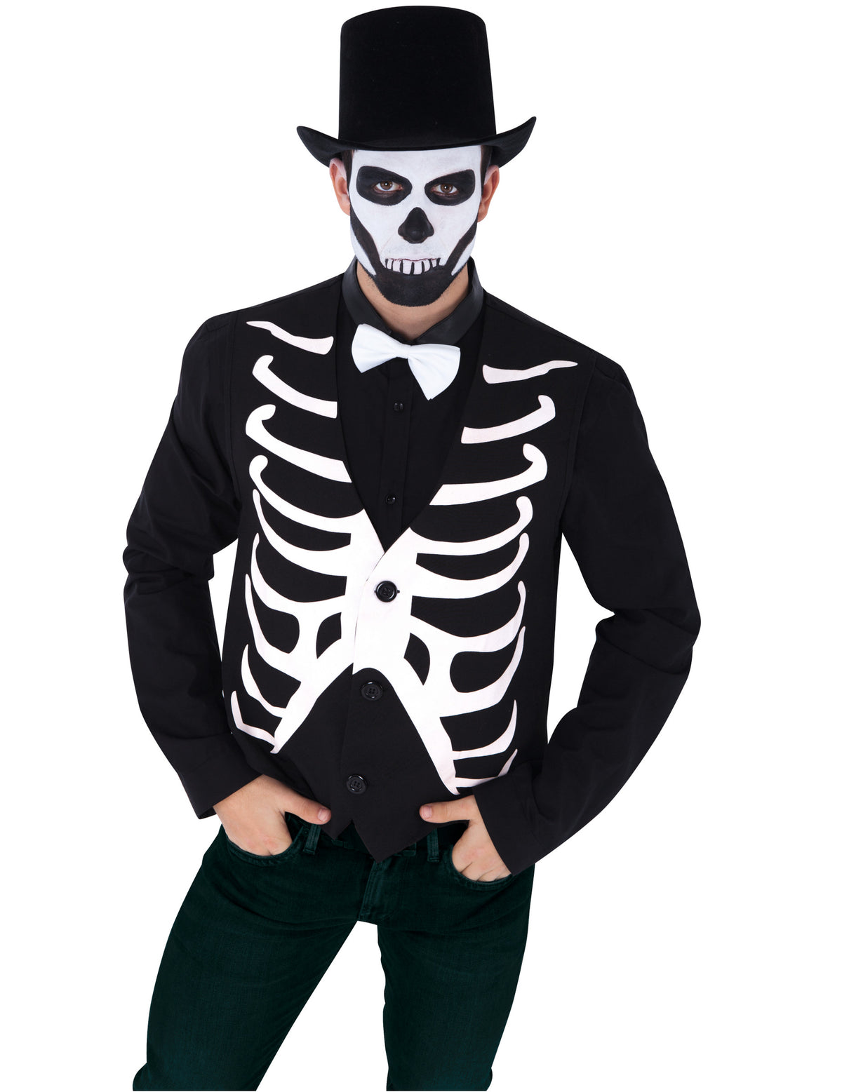 Gilet squelette pour homme noir et blanc avec motif cage thoracique